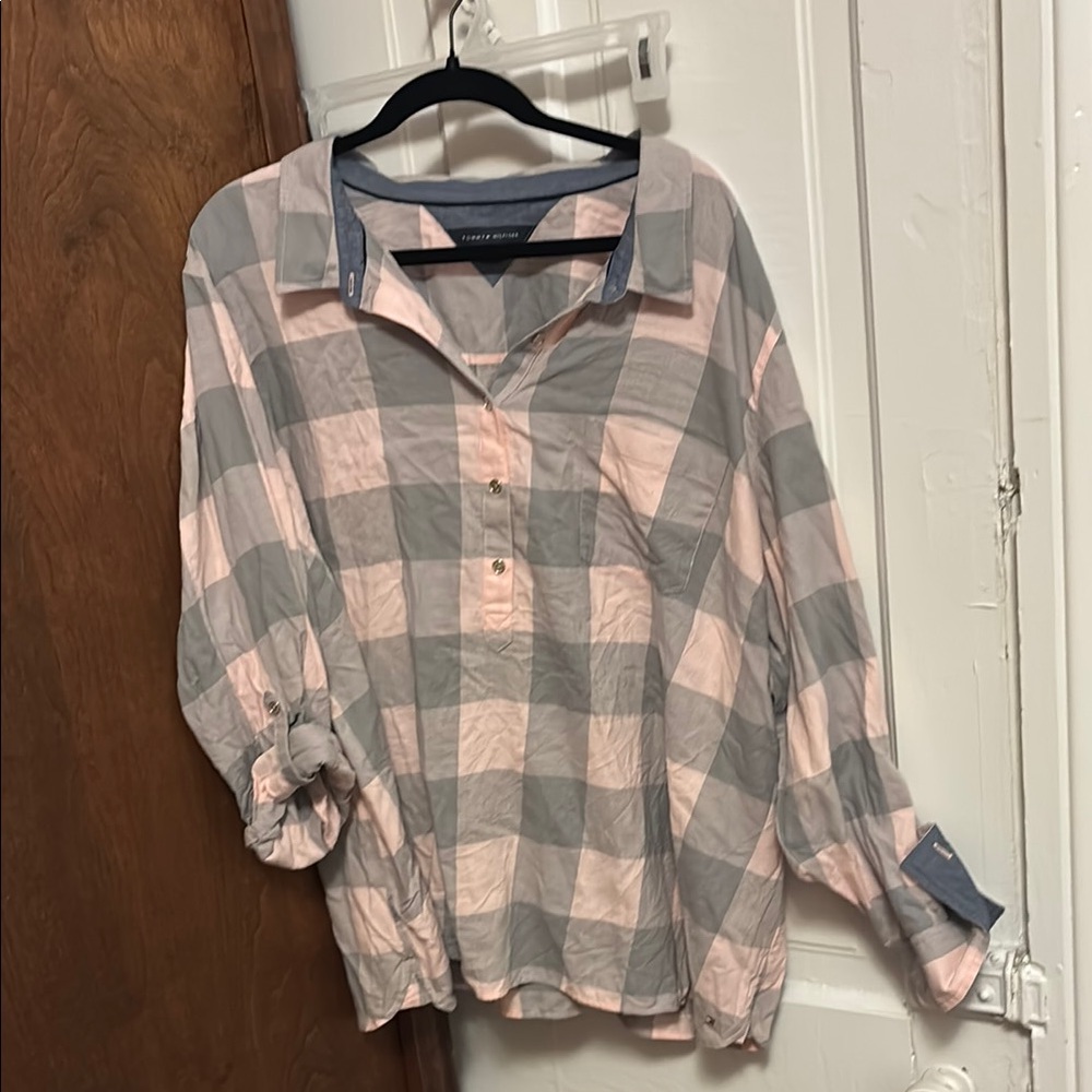 Tommy Hilfiger Pink and Gray Shirt